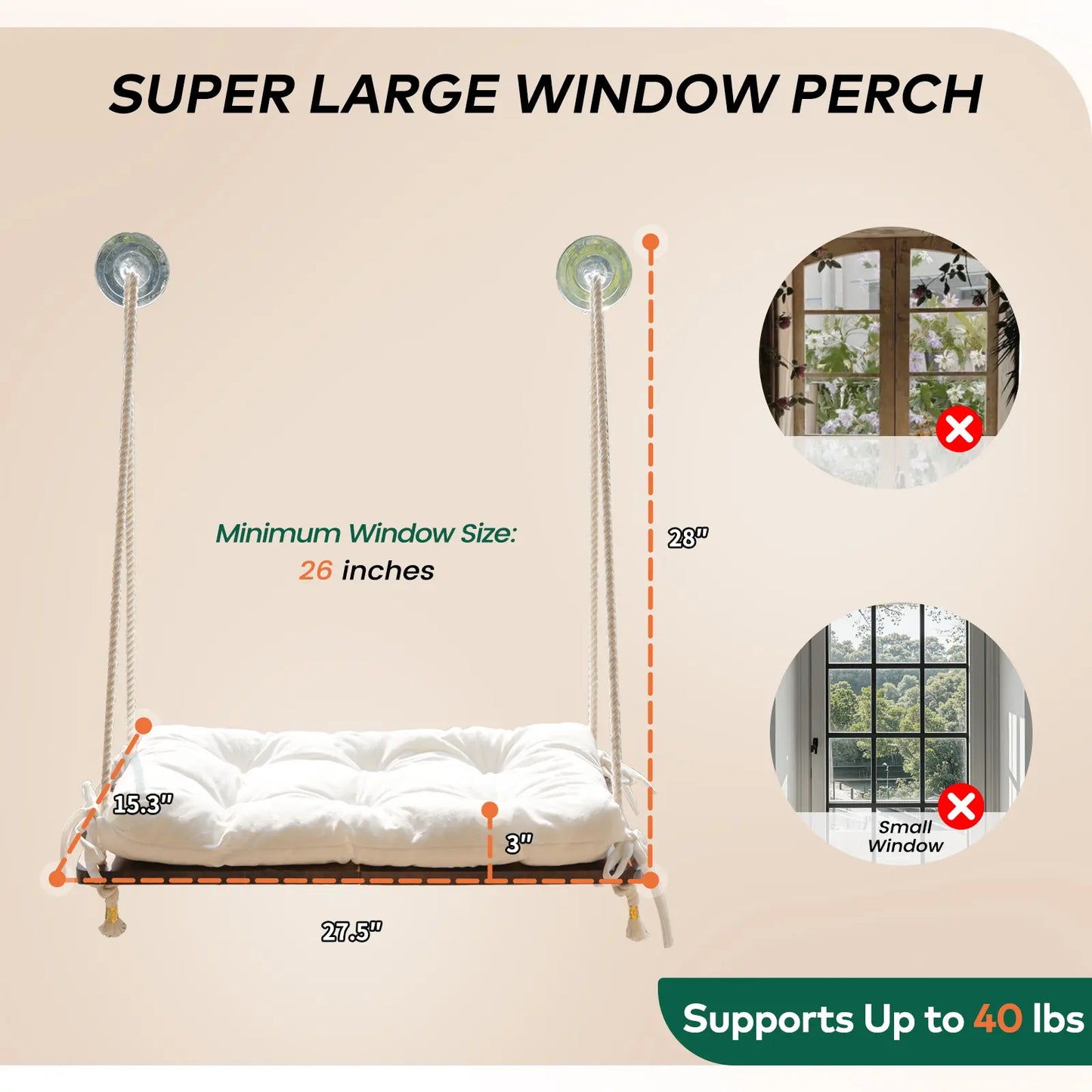 Stylish Solid Wood Cat Window Perch with Washable Cushion - Ultimate Comfort for Cats & Small Dogs!