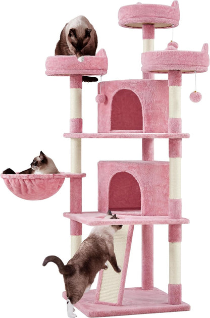 Yaheetech 68.5" Large Cat Tree Tower - Stable Multi-Level Cat House with 3 Wide Perches, Spacious Condo, and Sisal-Covered Scratching Posts - Dark Gray