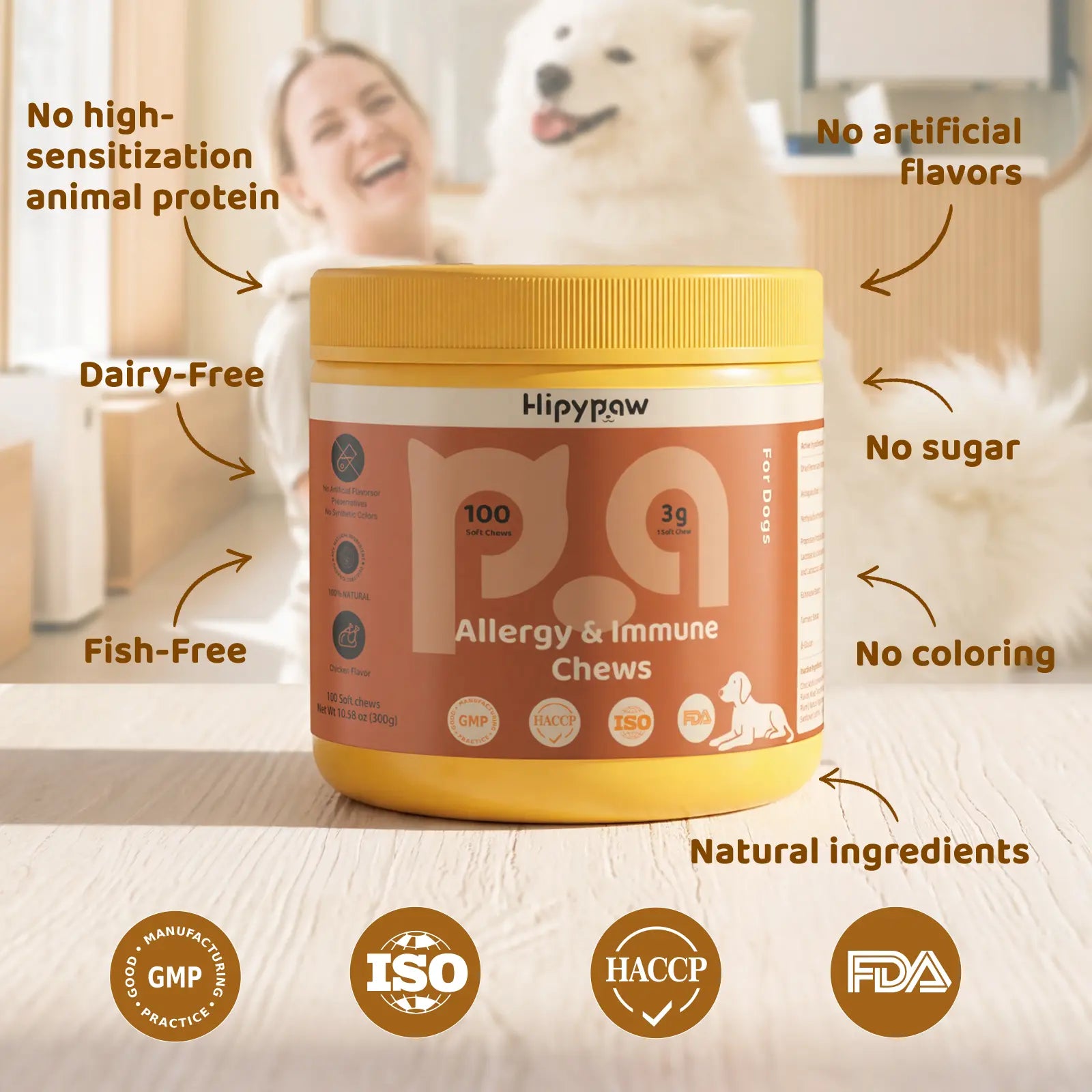 Hipypaw Allergy & Immune Bites - Delicious Soft Chews for Dogs' Seasonal Allergies and Gut Health