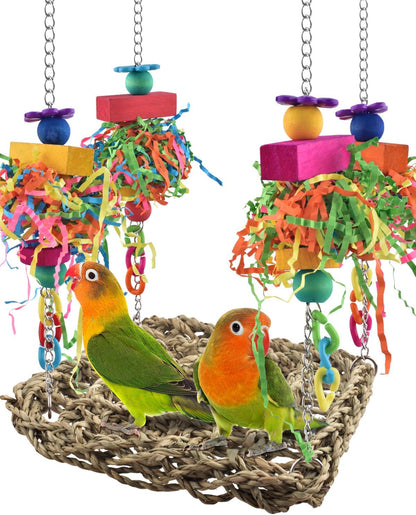 🦜 Bird Grass Swing Mat & Climbing Hammock Toy for Conures, Parakeets, Budgies 🪶