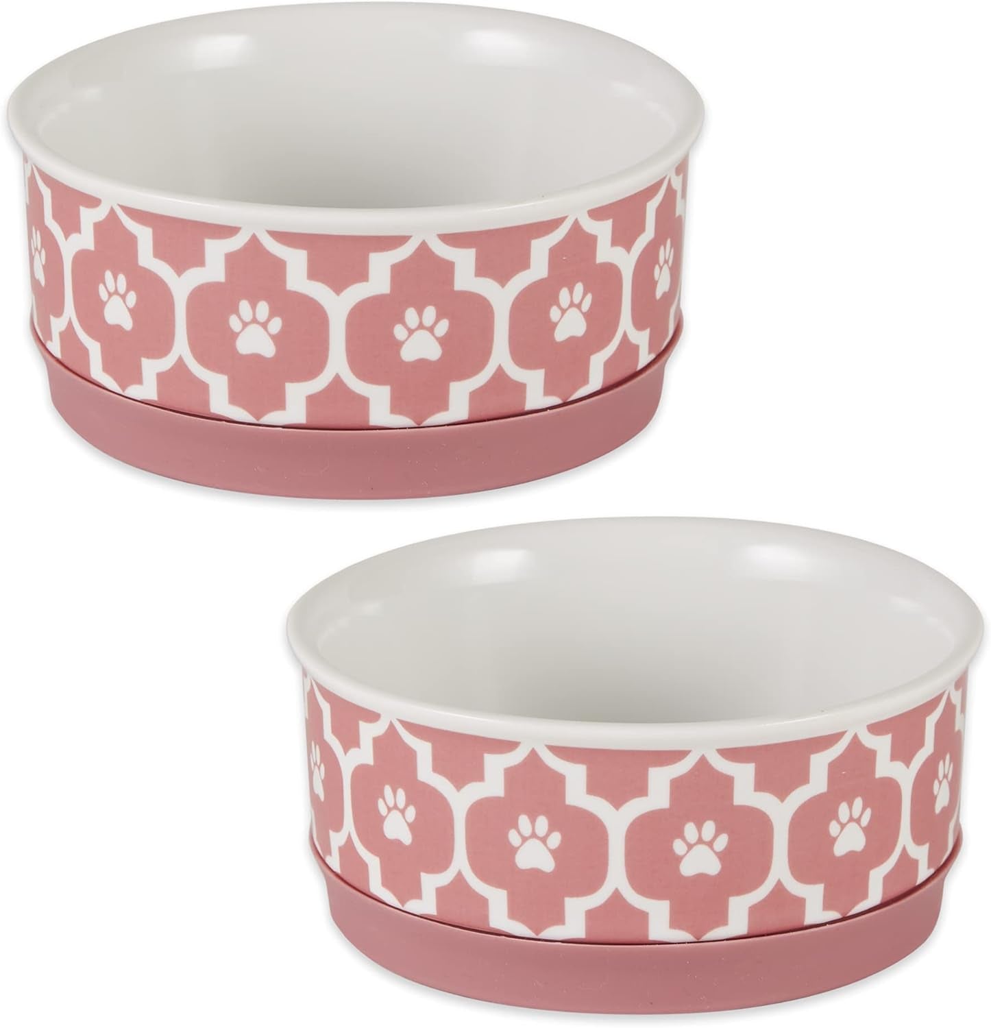 Ceramic Non‑Skid Pet Bowls 🍽️🐾 Set of 2 Lattice Design for Cats & Dogs – 4.25"