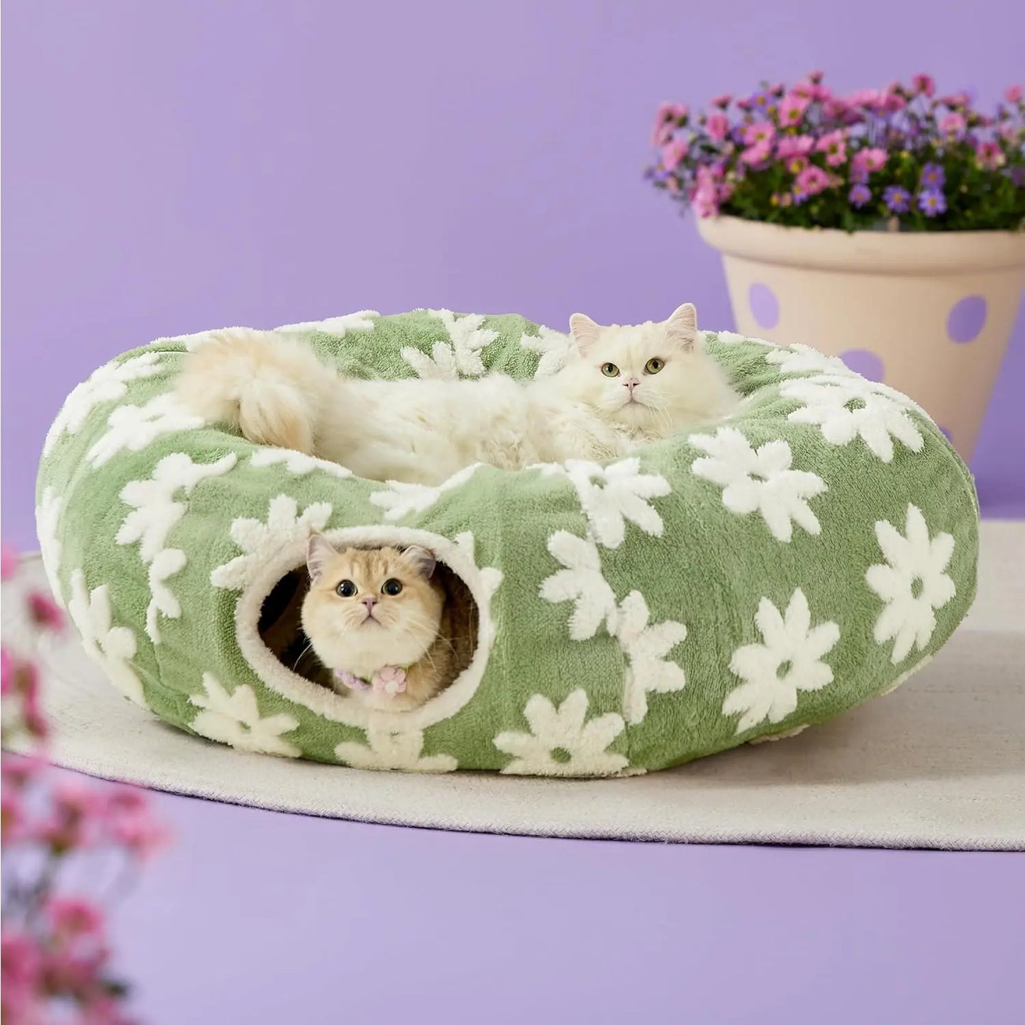 Cozy Cute Pet Tunnel Bed with Blanket - Plush Peek-A-Boo Cave for Dogs & Cats of All Sizes