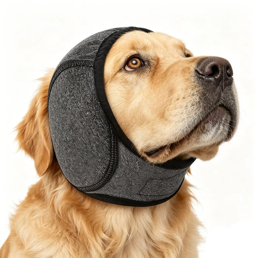 Dog Ear Muffs for Noise Protection - Comfortable Adjustable Ear Wrap for Calming Dogs During Fireworks, Bathing, and Swimming