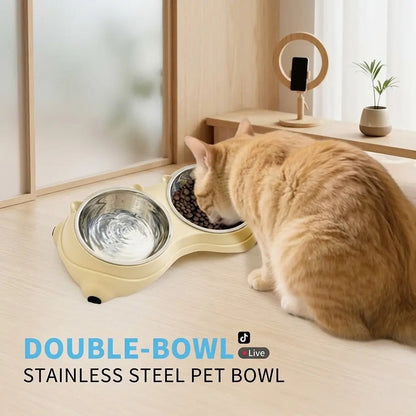 Stylish Double Stainless Steel Pet Bowl Set with Non-Slip Base – Ideal Feeding Station for Cats & Small Dogs, Easy-Clean Removable Bowls in Trendy Colors!
