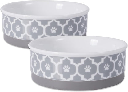 Ceramic Non‑Skid Pet Bowls 🍽️🐾 Set of 2 Lattice Design for Cats & Dogs – 4.25"