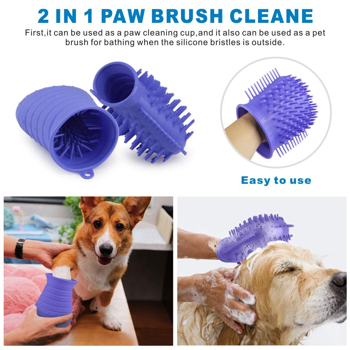 Portable Dog Paw Cleaner Cup with Towel - Pro Pet Foot Washer & Massager for Clean Claws (Purple)