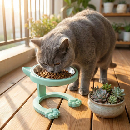 Elevated Stainless Steel Cat Bowl with Anti-Slip Stand - Whisker Friendly Feeder for Senior Cats and Small Puppies - Easy Clean & Portable Design