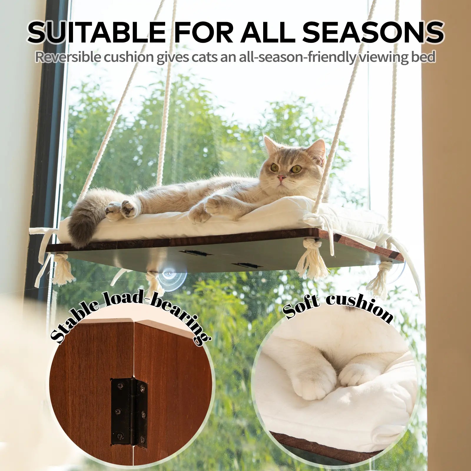 Stylish Solid Wood Cat Window Perch with Washable Cushion - Ultimate Comfort for Cats & Small Dogs!