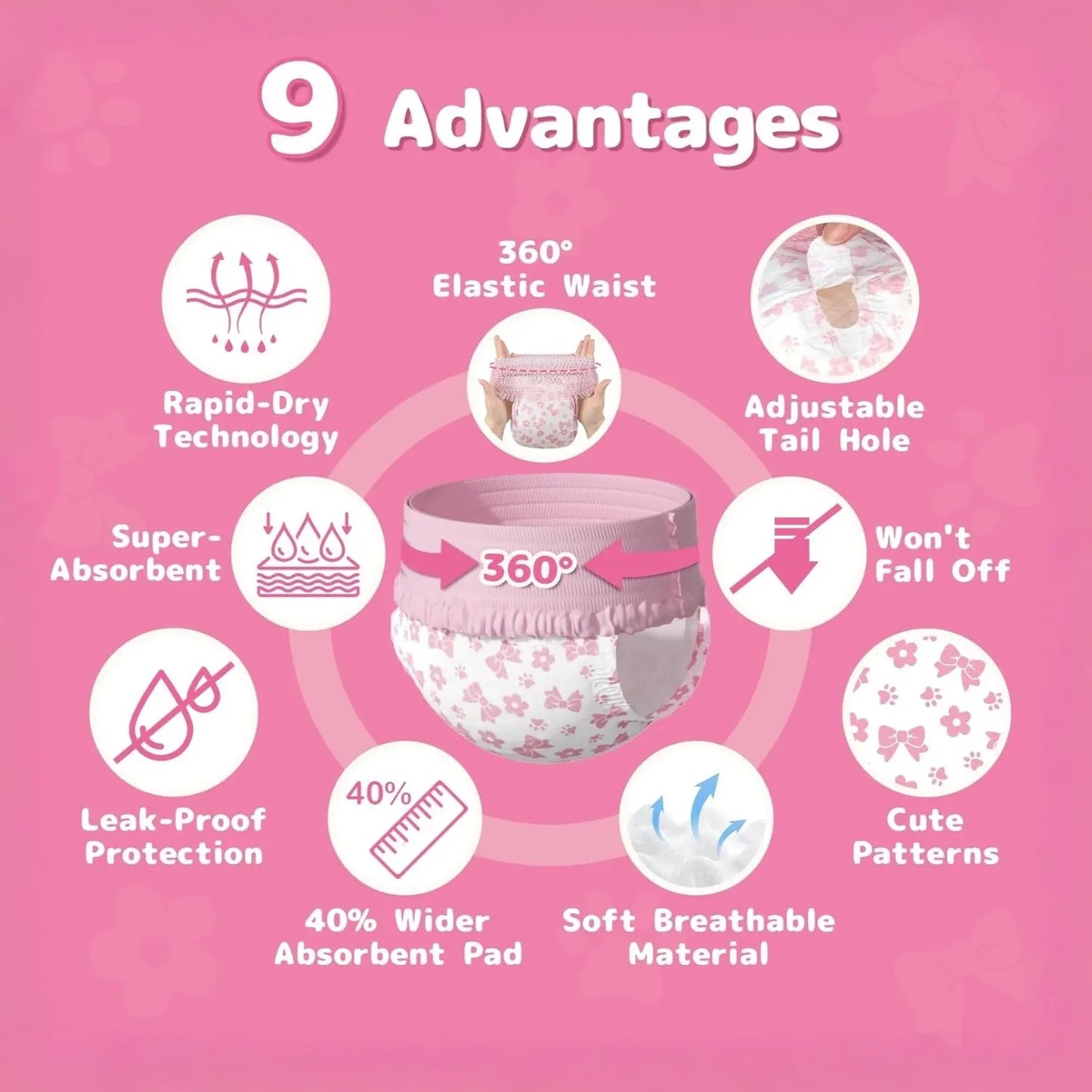 Dono Disposable Female Dog Diapers - 360° Stretchy Waist, Super-Absorbent & Leak-Proof Design for Dogs in Heat - Perfect for Summer Fun & Pet Lovers!