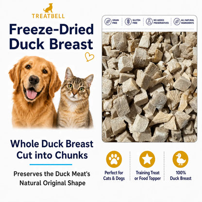 Premium 100% Duck Freeze-Dried Dog and Cat Treats - Grain-Free, High-Protein, Single-Ingredient - Perfect for Training, Puppies, and Kittens - 3 Bags (16.5 Oz Each)