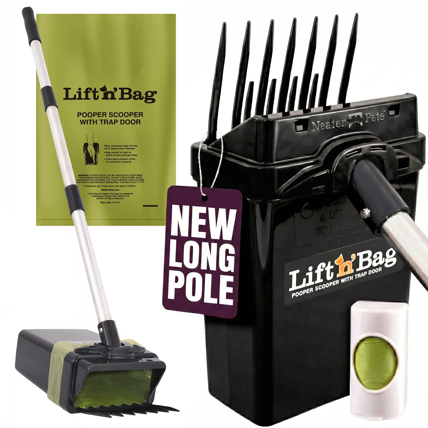 Neater Pets Lift N' Bag Dog Pooper Scooper - 31" Extended Reach, Effortless One-Handed Use, Extra-Large USA-Made Bags