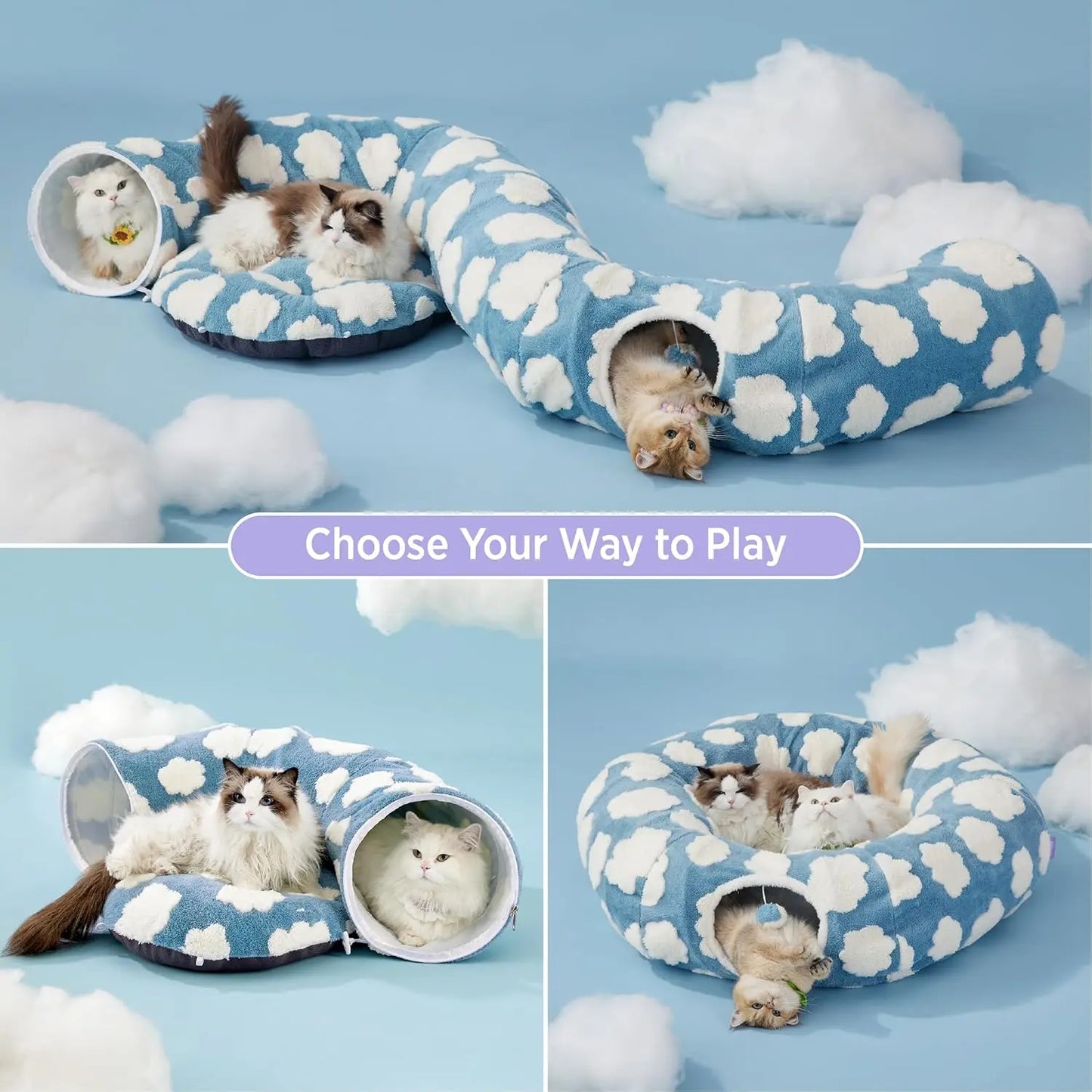 Cozy Cute Pet Tunnel Bed with Blanket - Plush Peek-A-Boo Cave for Dogs & Cats of All Sizes