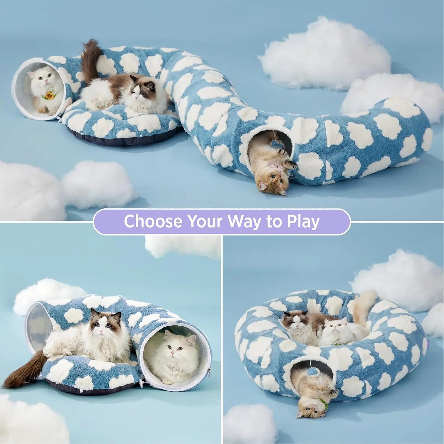 Cozy Cute Pet Tunnel Bed with Blanket - Plush Peek-A-Boo Cave for Dogs & Cats of All Sizes