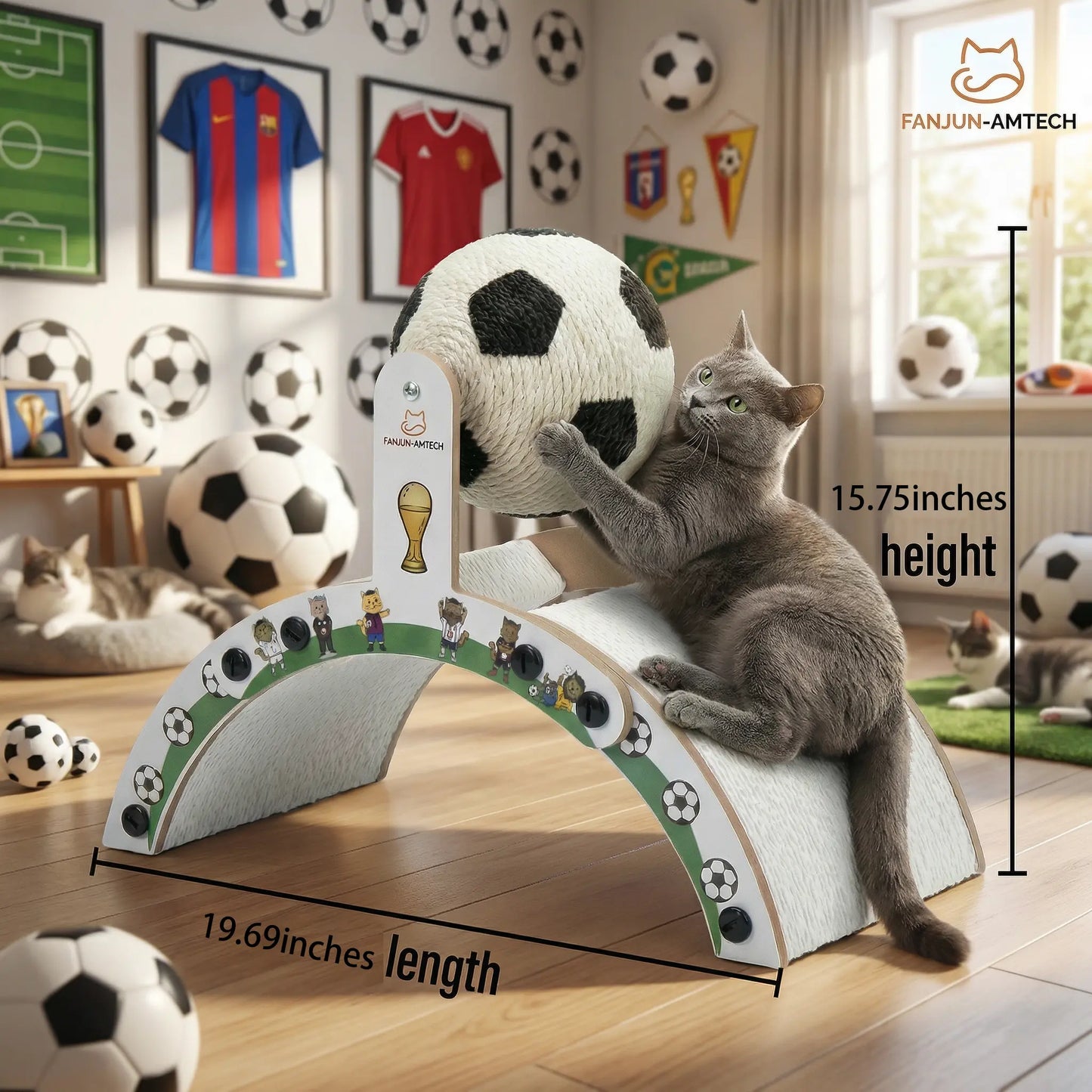 Durable Soccer Ball Cat Scratching Post - Upgraded Corrugated Cardboard Arch Bridge for Endless Fun!
