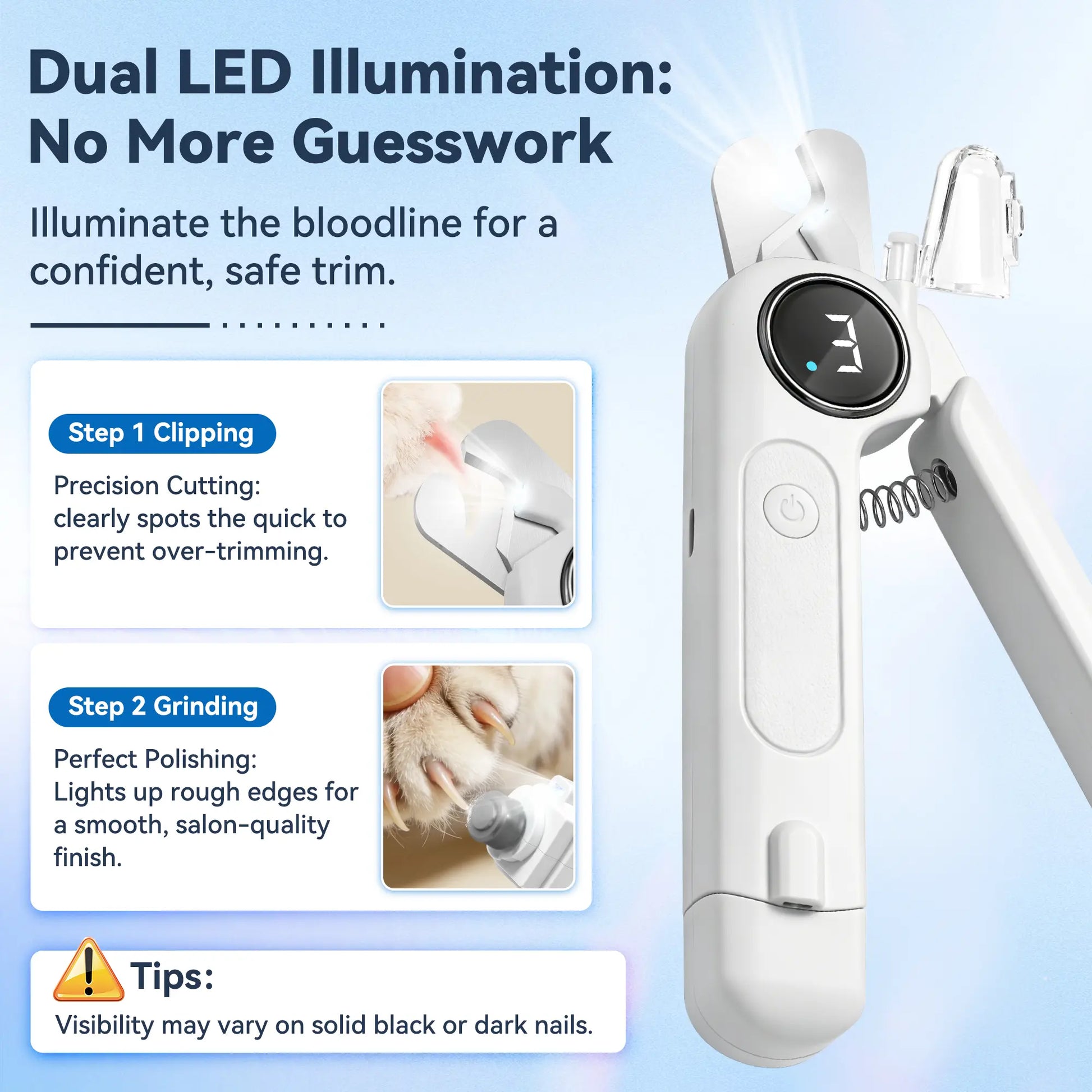 Ultimate 2-in-1 Pet Nail Clipper & Grinder with LED Light - Rechargeable, Quiet, 3 Speeds, Safety Lock & Splash Guard for Dogs & Cats