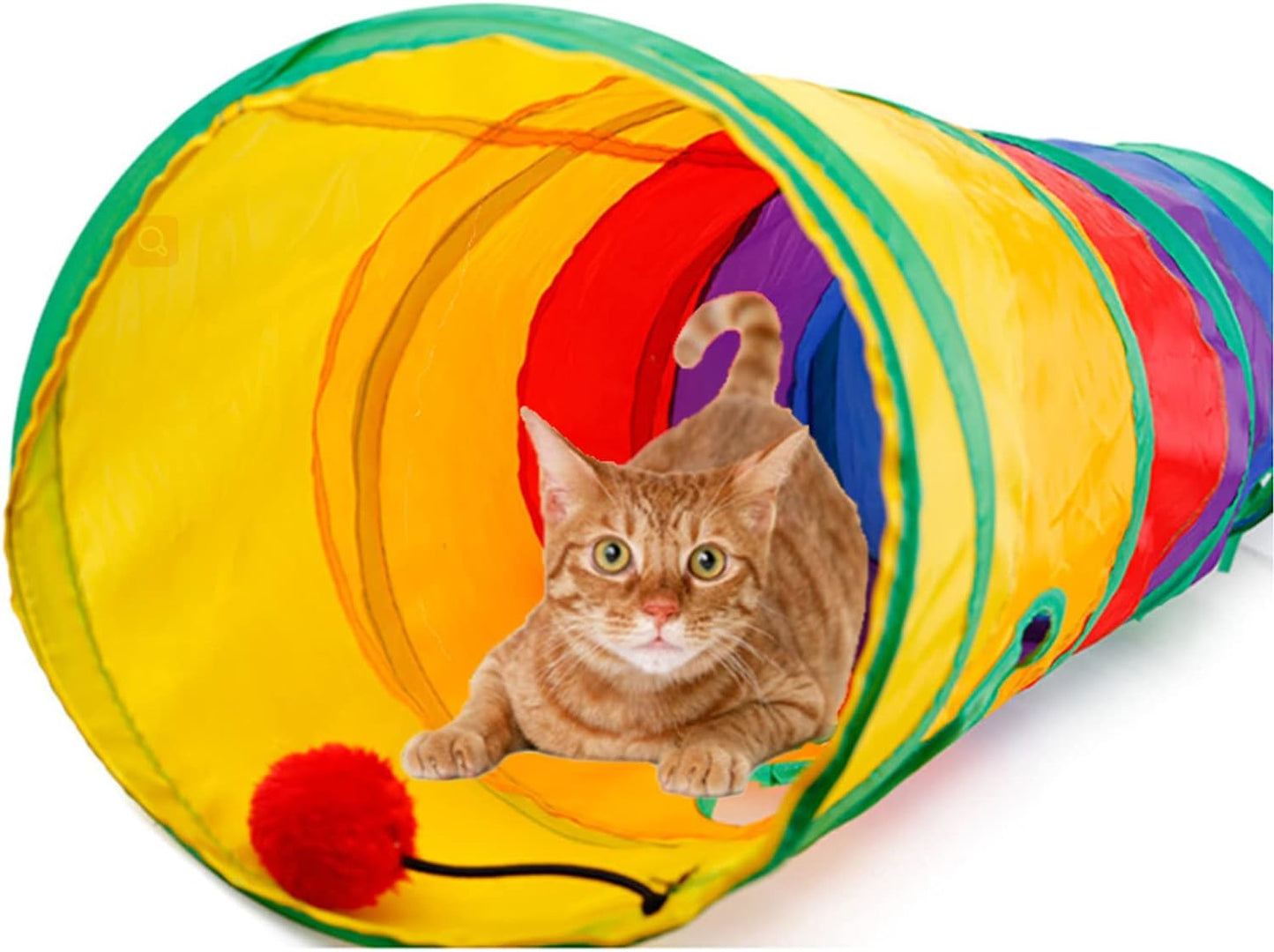 Ultimate 32-Piece Interactive Cat Toys Set - Foldable Rainbow Tunnel, Feather Teasers, Crinkle Balls & More for Hours of Fun!