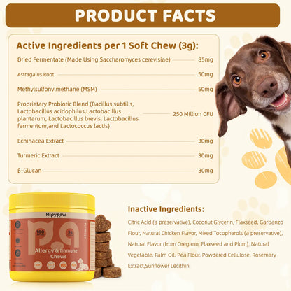 Hipypaw Allergy & Immune Bites - Delicious Soft Chews for Dogs' Seasonal Allergies and Gut Health