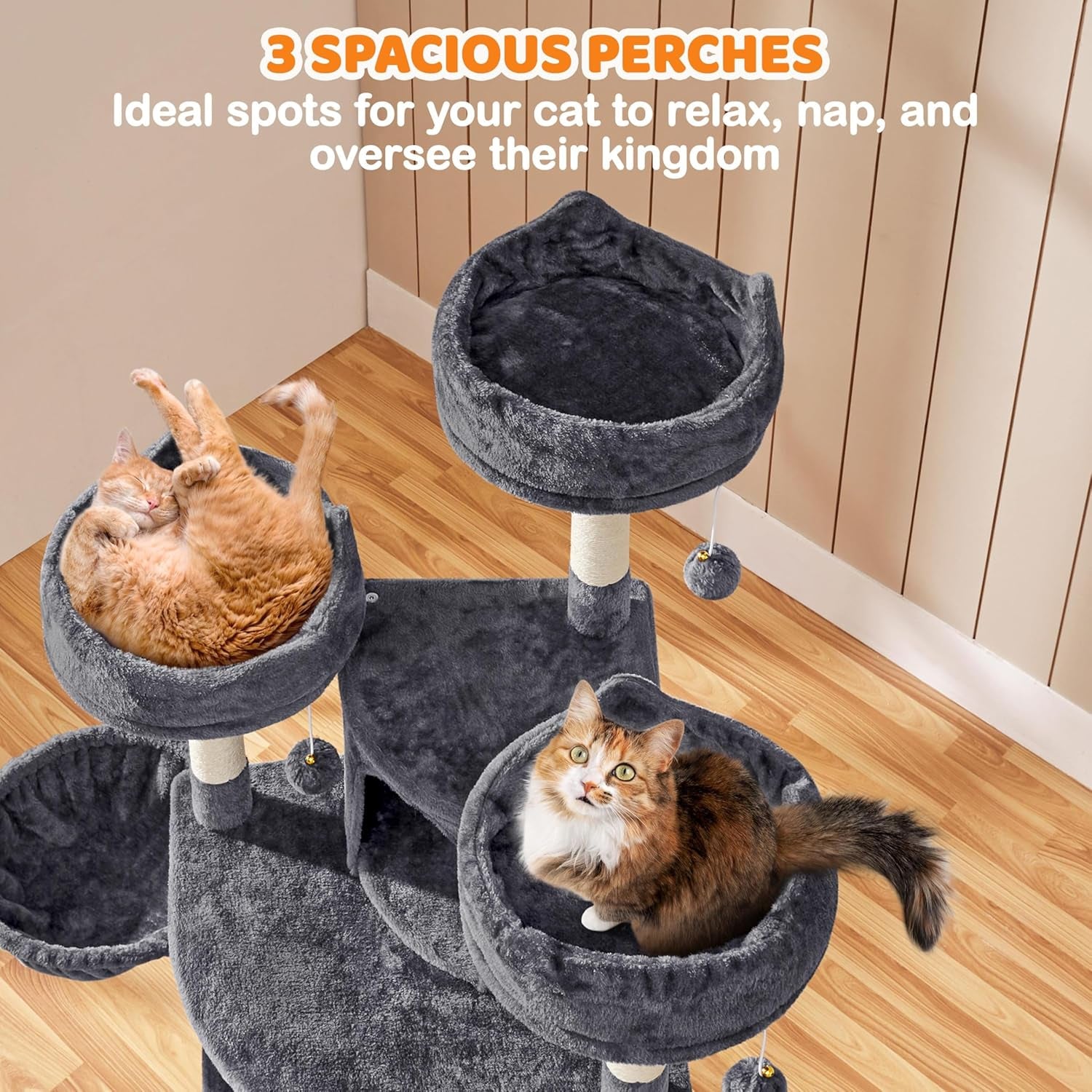 Yaheetech 68.5" Large Cat Tree Tower - Stable Multi-Level Cat House with 3 Wide Perches, Spacious Condo, and Sisal-Covered Scratching Posts - Dark Gray