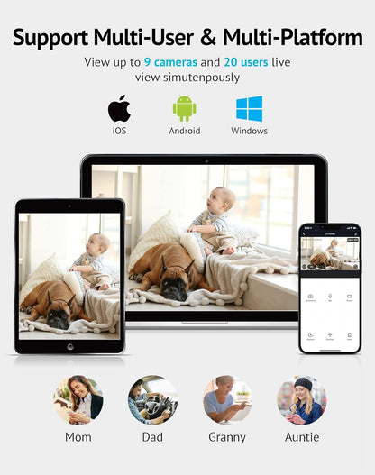 1080P 360° Indoor Security Camera - Smart Baby/Pet Monitor with Motion Alerts, Night Vision, 2-Way Audio, App Control & Alexa Compatibility