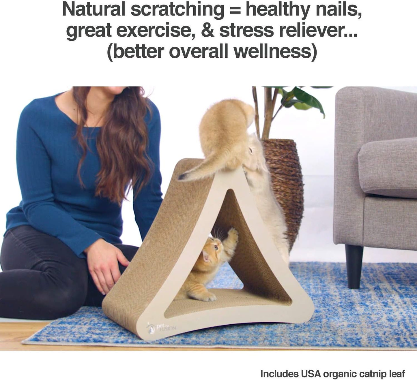 Ultimate 3-Sided Vertical Cat Scratching Post & Lounge - 100% Recyclable Cardboard with 6 Usable Sides, Perfect for Play & Perch!