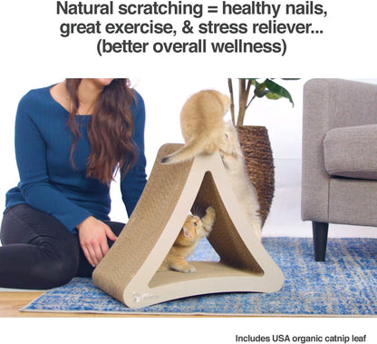 Ultimate 3-Sided Vertical Cat Scratching Post & Lounge - 100% Recyclable Cardboard with 6 Usable Sides, Perfect for Play & Perch!