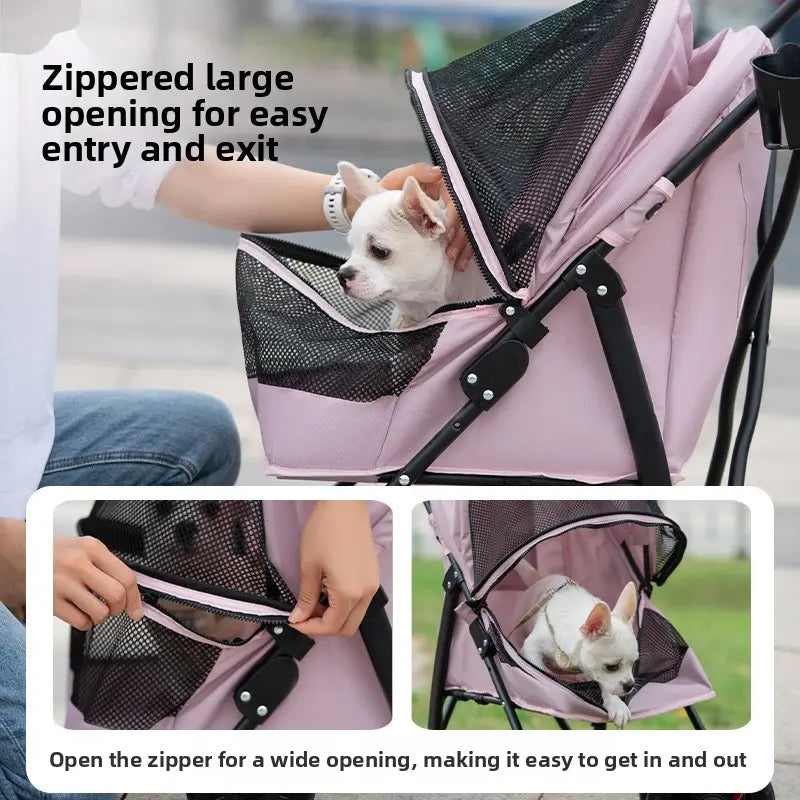 Zoravellion Premium Lightweight Foldable Pet Stroller for Small Dogs & Cats - Durable & Comfortable Travel Carrier with Breathable Mesh & Cup Holder