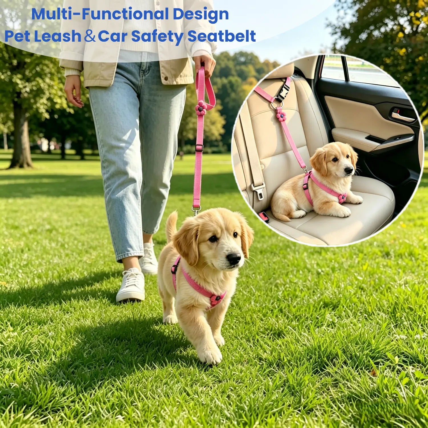 Adjustable 2-Pack Cute Dog Seat Belt Leash for Safe Car Travel