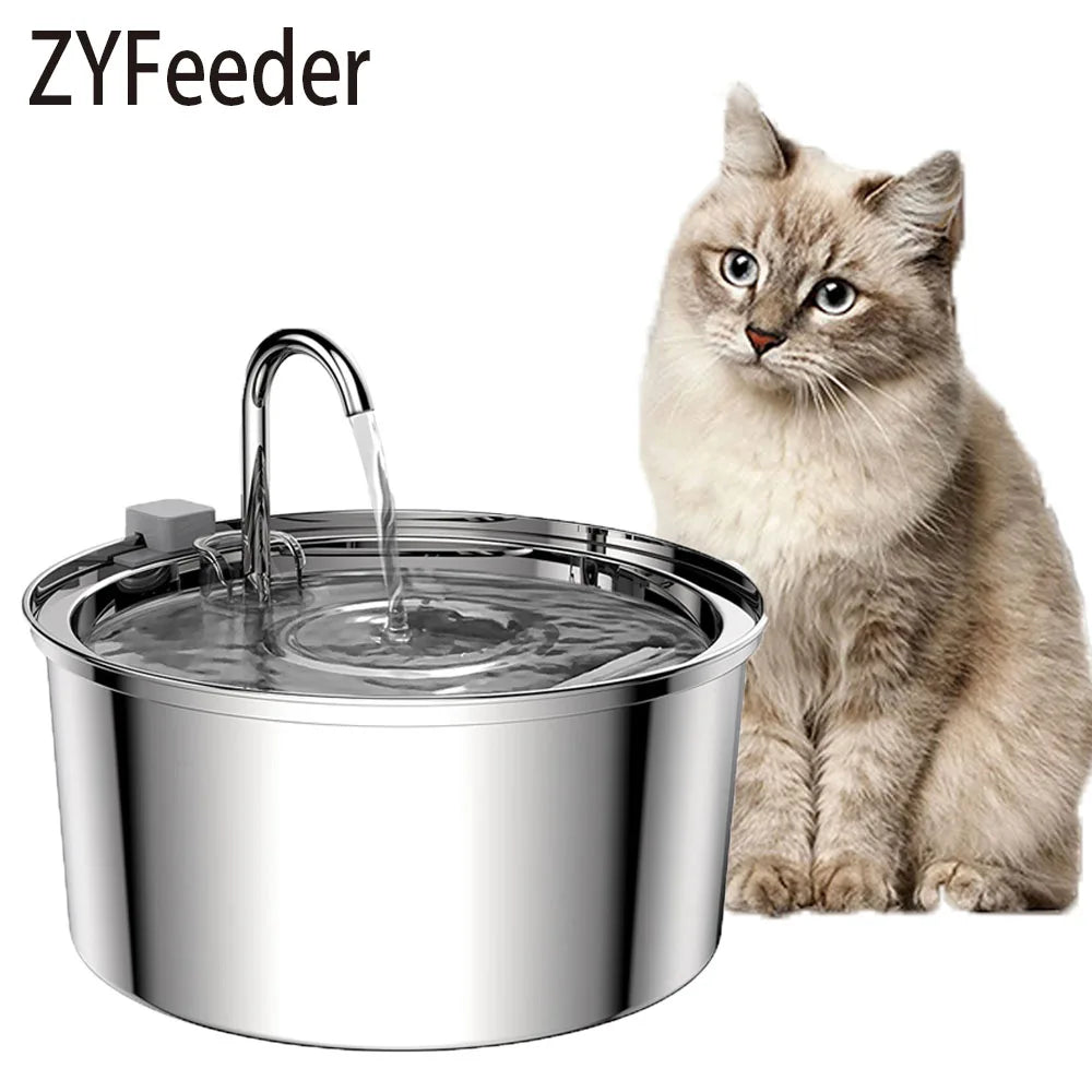 Automatic Stainless Steel Pet Water Fountain – USB Quiet Filtered Drinking Bowl