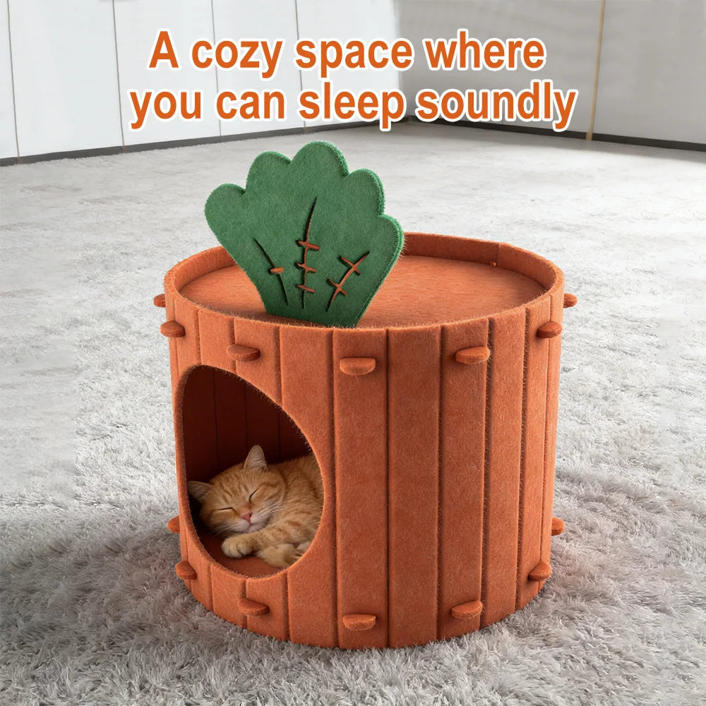 Felt Cloth Cat Nest Carrot Theme Bed Soft & Durable Detachable Pet Cave House Scratch Board Wear-Resistant Semi-Enclosed Cat Bed