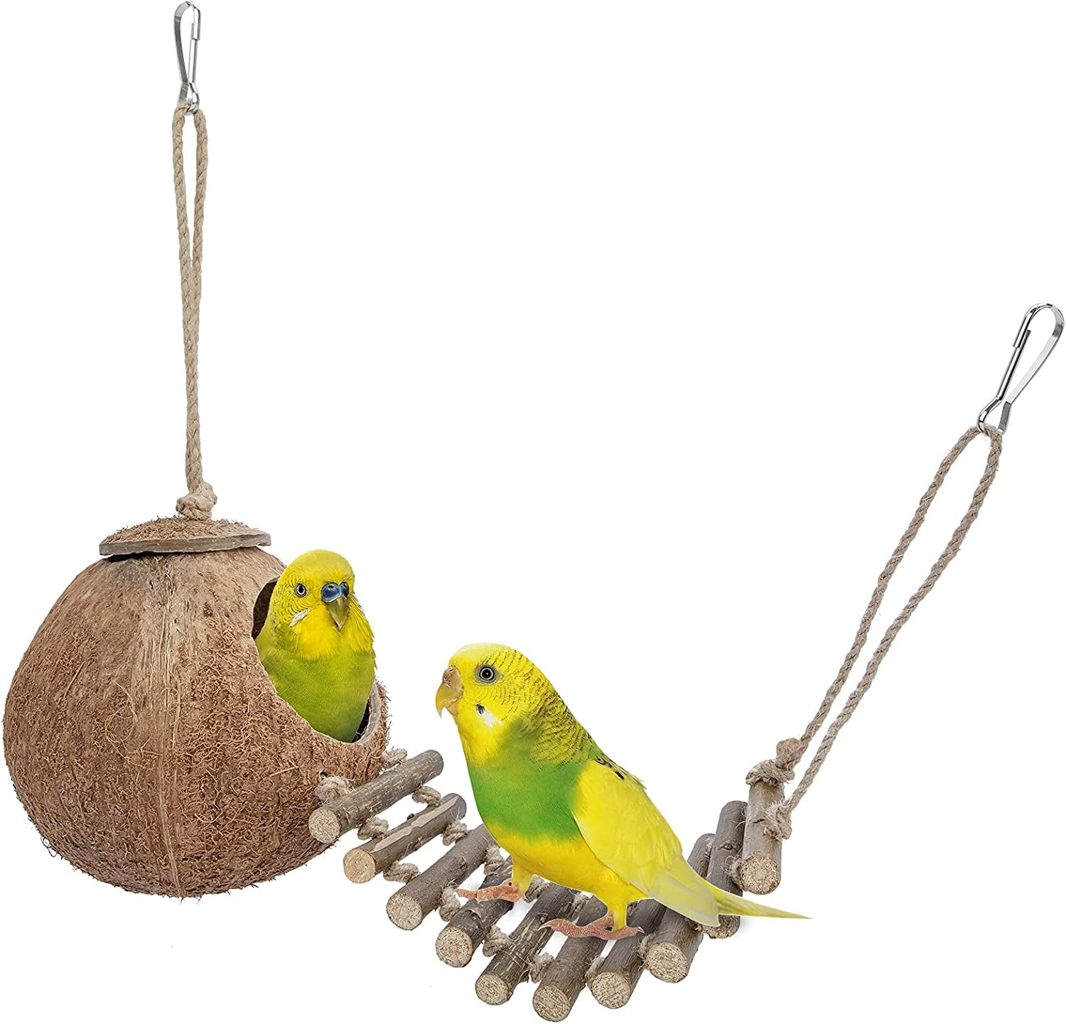 Natural Coconut Hideaway with Ladder - Perfect Toy for Birds and Small Animals!
