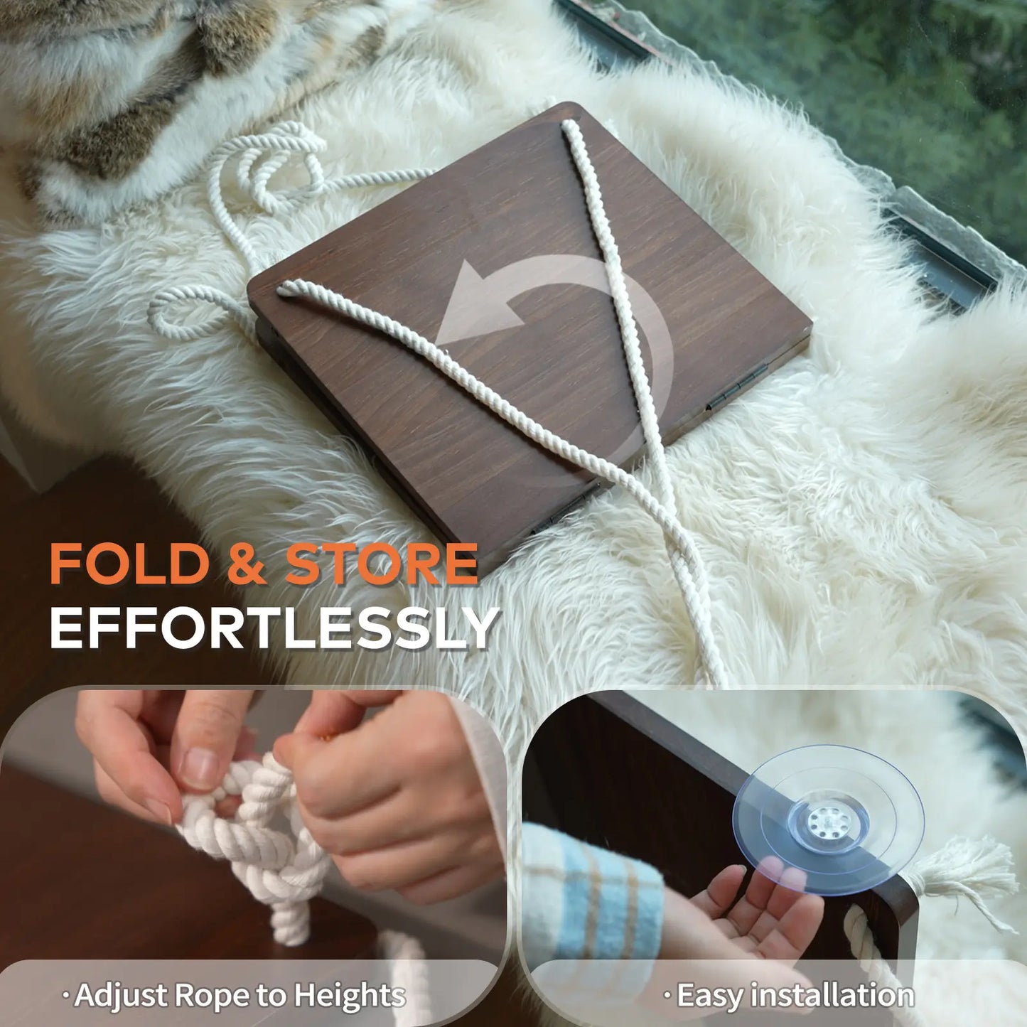 Stylish Solid Wood Cat Window Perch with Washable Cushion - Ultimate Comfort for Cats & Small Dogs!