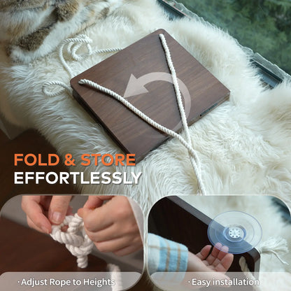 Stylish Solid Wood Cat Window Perch with Washable Cushion - Ultimate Comfort for Cats & Small Dogs!