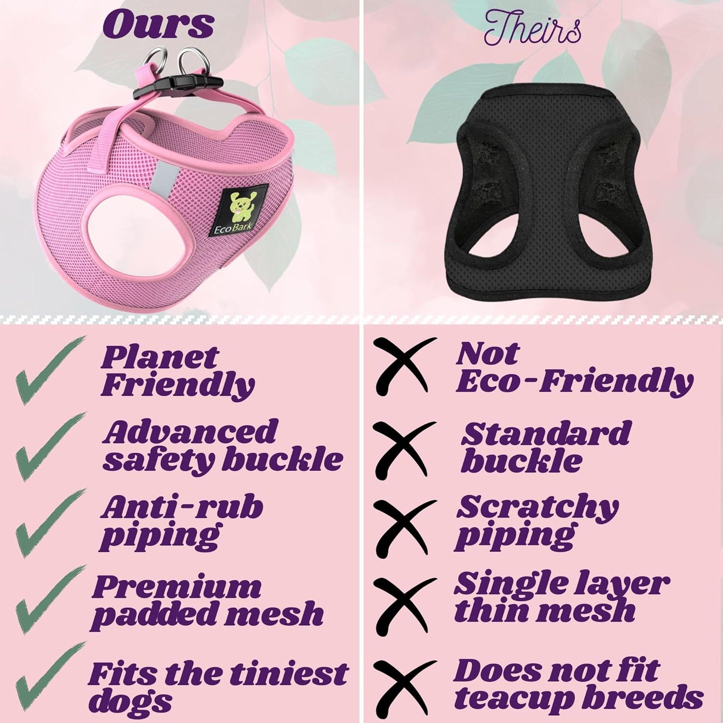 Teacup Dog Harness 💗 XXS Soft Mesh Step‑In Vest – No‑Pull Halter for Toy Breeds