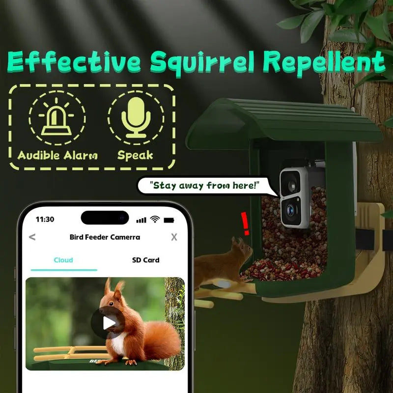 Wireless Outdoor Bird Feeder with Camera Auto Capture 1080P Real-Time Viewing AI Identify Wild Bird Motion Detection IP65 Waterproof 5000Mah Battery