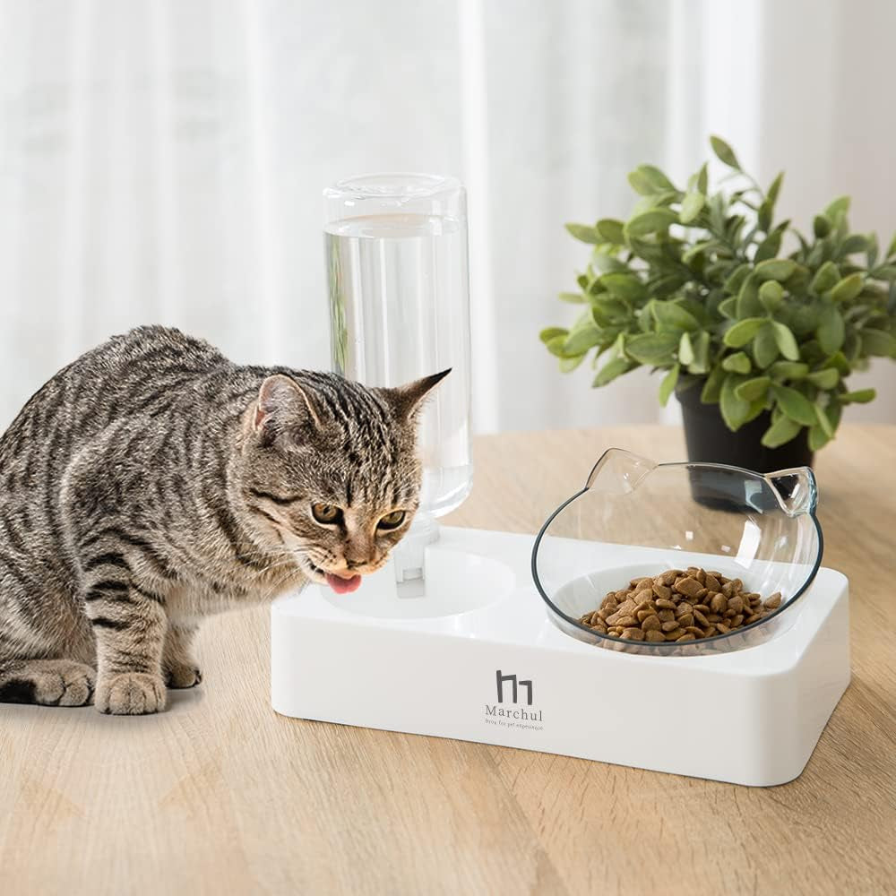 🐶🐱✨ Double Elevated Dog & Cat Bowl Set — 15° Tilted Raised Dishes (Indoor, Small/Medium Pets)