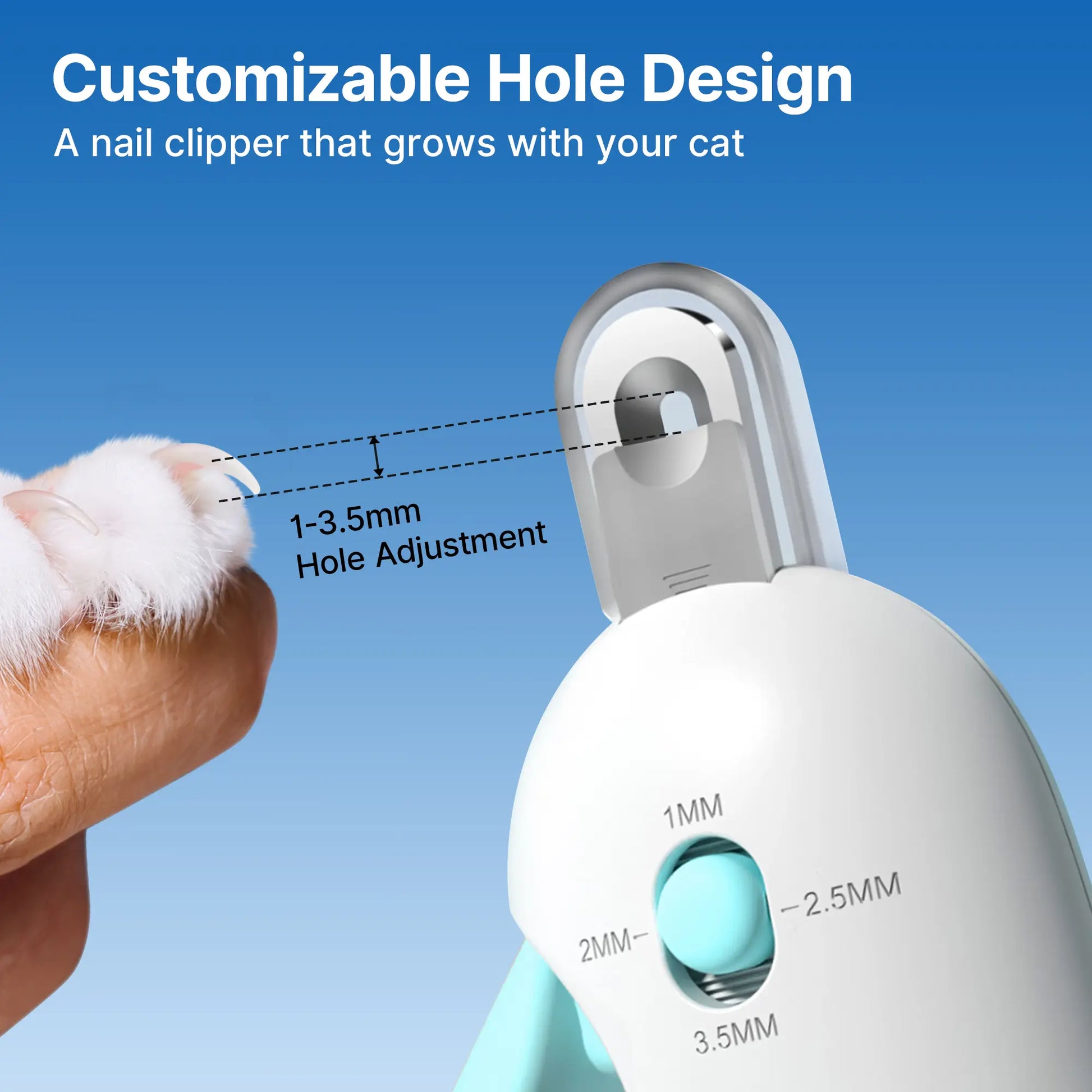 Potaroma Premium Adjustable Cat Nail Clipper with Integrated Nail File - Anti-Splash Grooming Tool for Kittens (Blue)