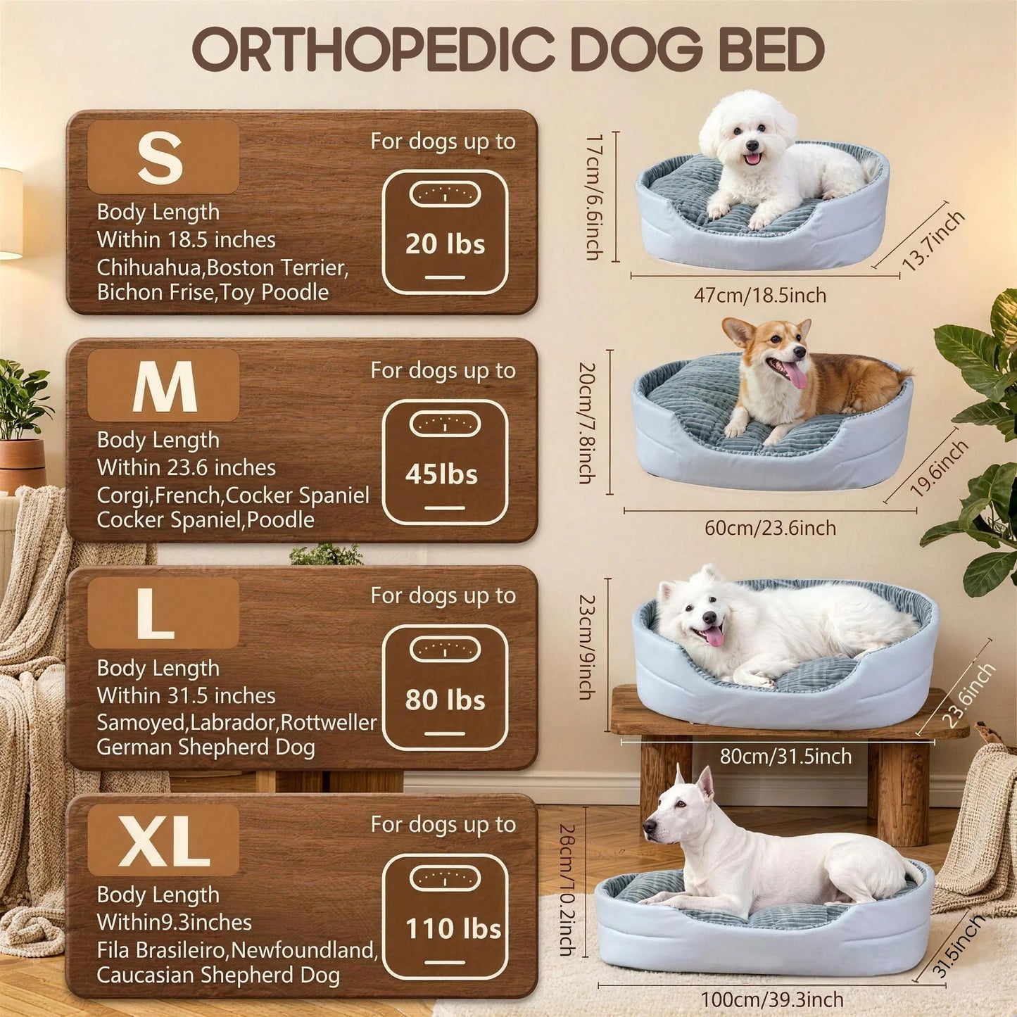 GTPLAYER Plush Dog Bed - Comfortable & Washable Pet Sofa with Waterproof Base, Non-Slip Design for Small to X-Large Dogs - Grey Color