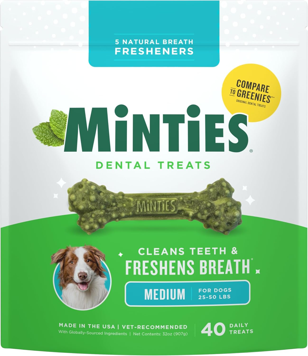 Minty Dental Chews for Dogs 🐶🌿 20ct Vet‑Recommended Treats Clean Teeth & Freshen Breath