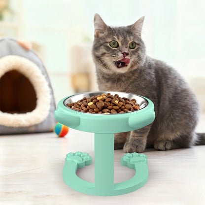 Elevated Stainless Steel Cat Bowl with Anti-Slip Stand - Whisker Friendly Feeder for Senior Cats and Small Puppies - Easy Clean & Portable Design