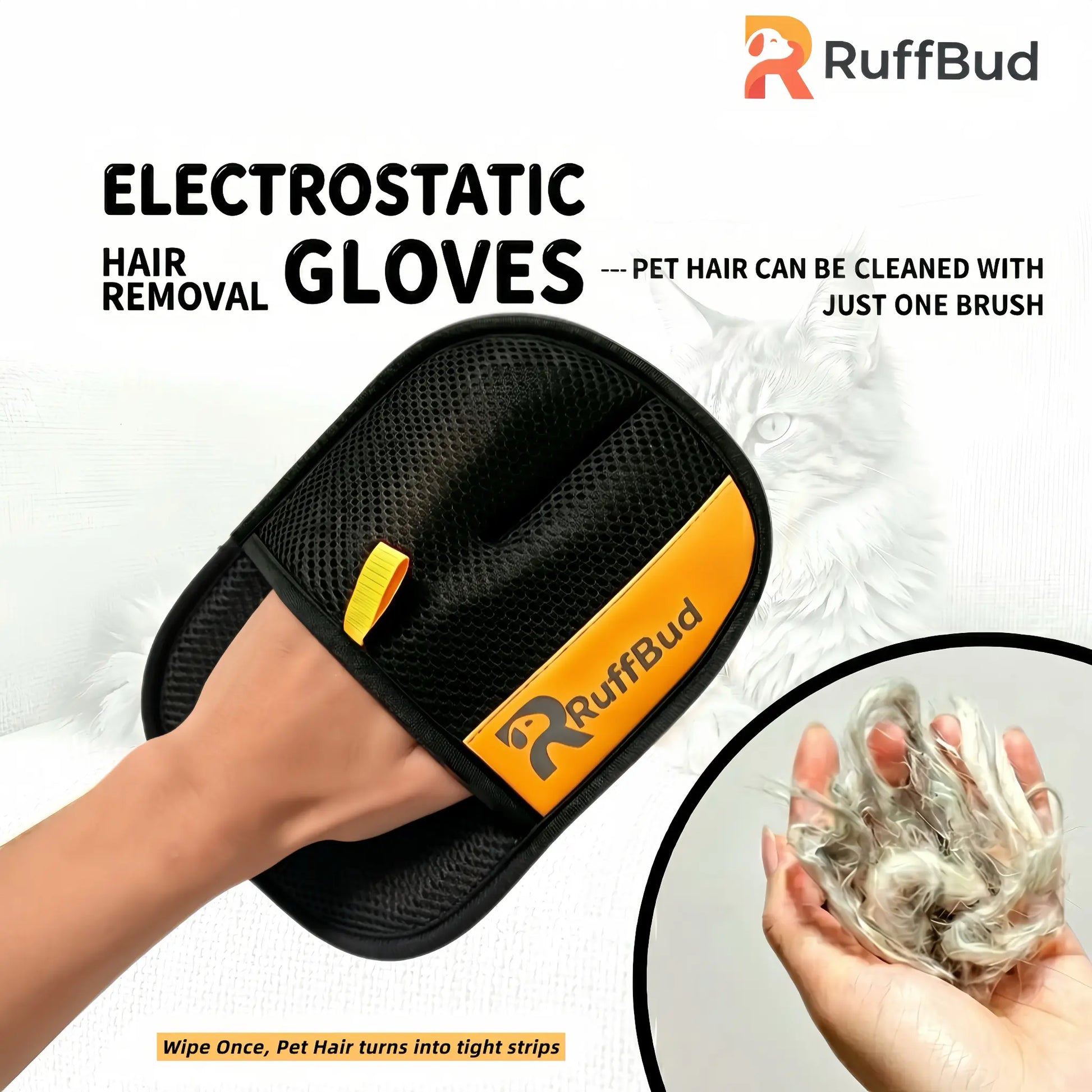 Ruffbud Reusable Pet Hair Removal Gloves – Effortless Grooming Mitts for Dogs & Cats, Perfect for Fabric Cleaning and Daily Household Use!