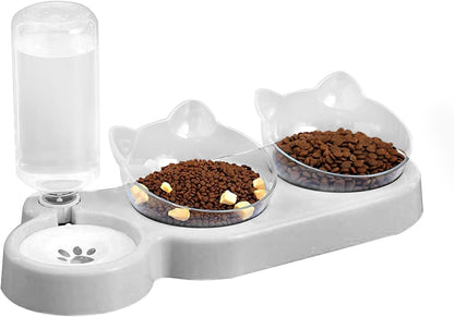 🐶🐱✨ Double Elevated Dog & Cat Bowl Set — 15° Tilted Raised Dishes (Indoor, Small/Medium Pets)