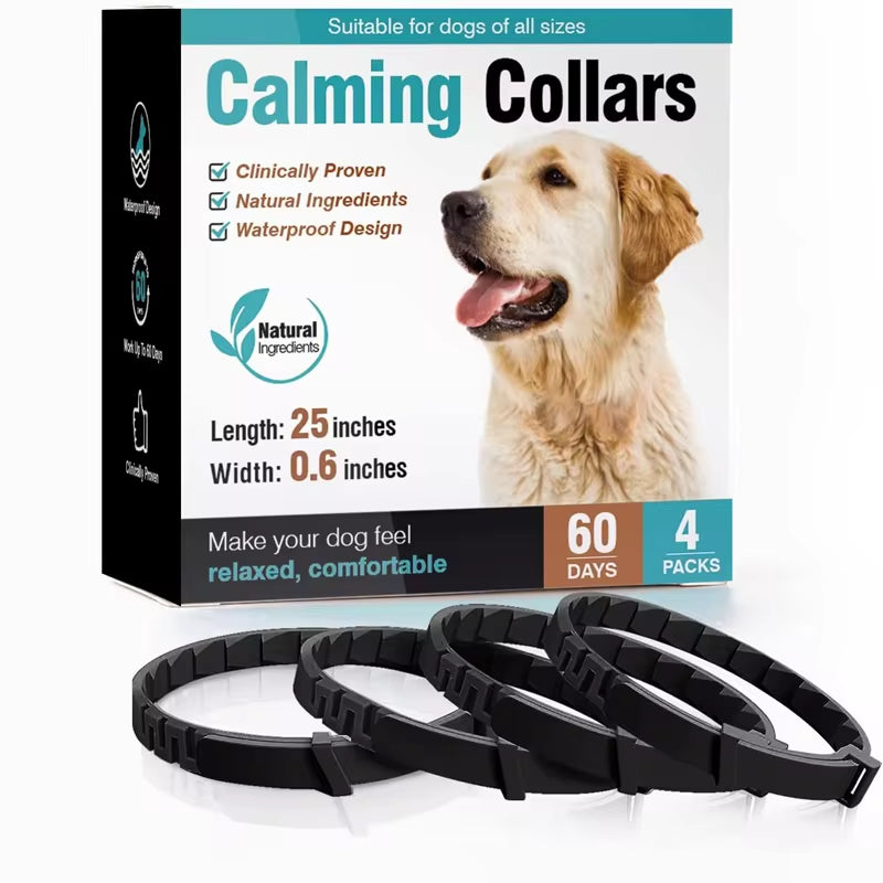 Adjustable Calming Collars – Pheromone Anxiety Relief for Dogs & Cats, 3/4 Pack  