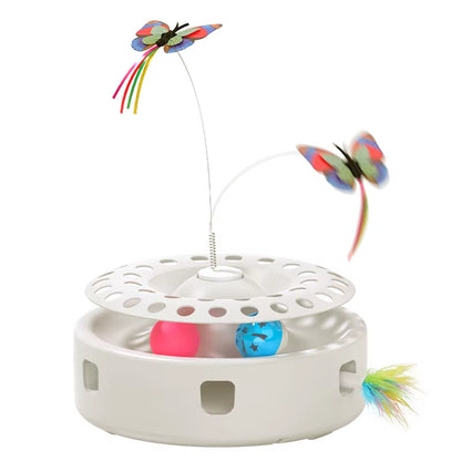 3‑in‑1 Automatic Cat Toy 🦋 Feather Ambush + Track Balls + Fluttering Butterfly