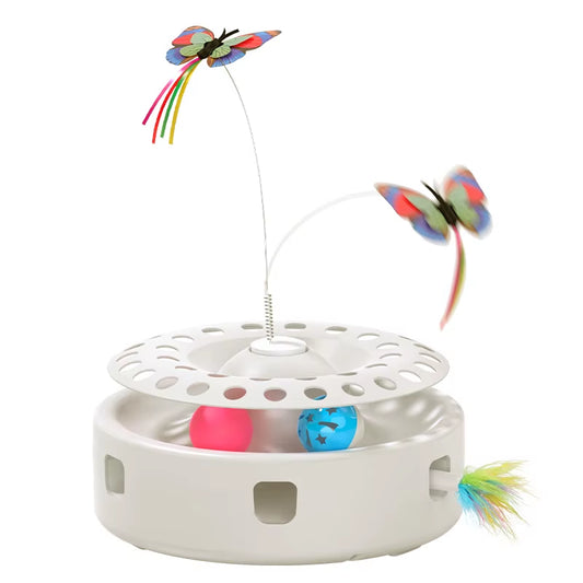 3‑in‑1 Automatic Cat Toy 🦋 Feather Ambush + Track Balls + Fluttering Butterfly