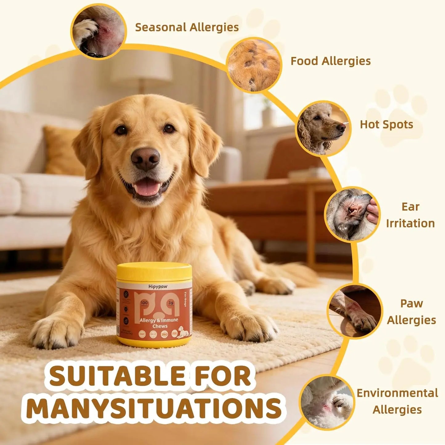 Hipypaw Allergy & Immune Bites - Delicious Soft Chews for Dogs' Seasonal Allergies and Gut Health