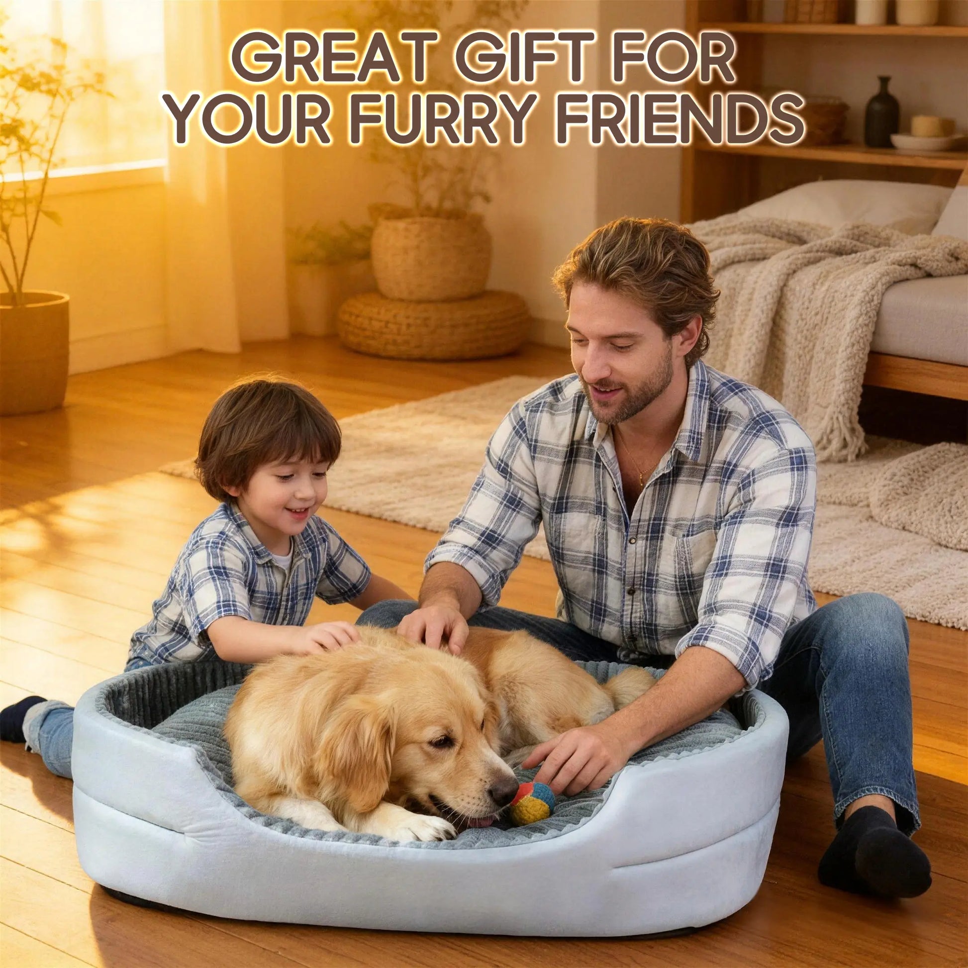 GTPLAYER Plush Dog Bed - Comfortable & Washable Pet Sofa with Waterproof Base, Non-Slip Design for Small to X-Large Dogs - Grey Color