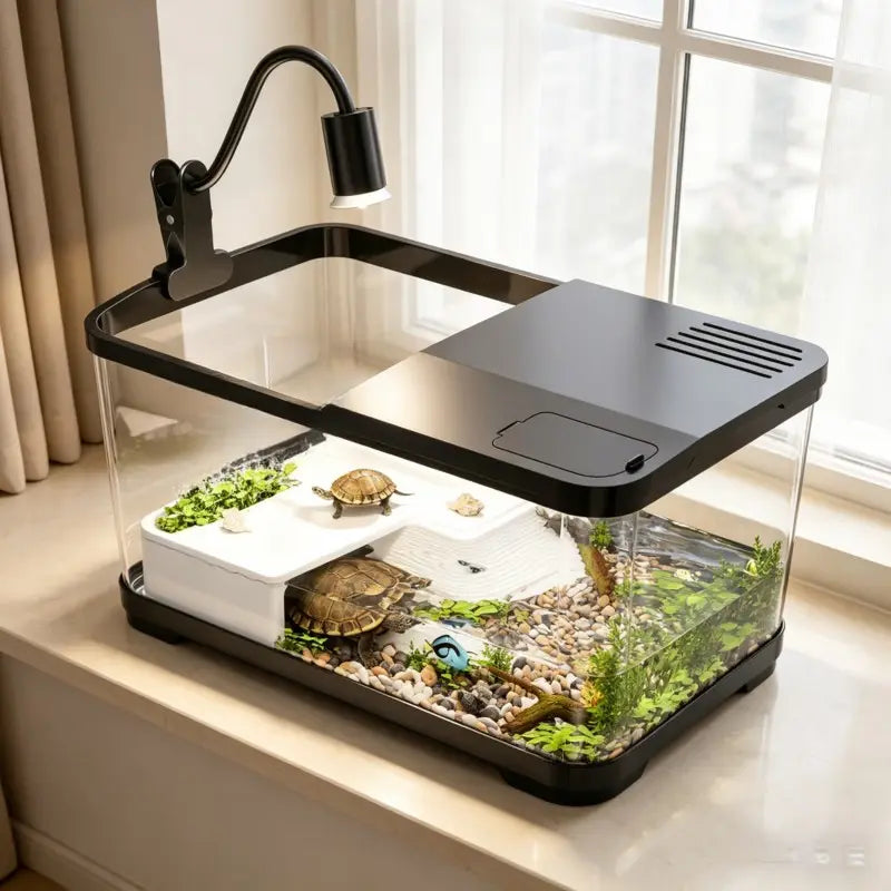 Eco-Friendly Turtle Tank with Sun Deck - Complete Aquatic & Terrestrial Habitat Combo for Home Use