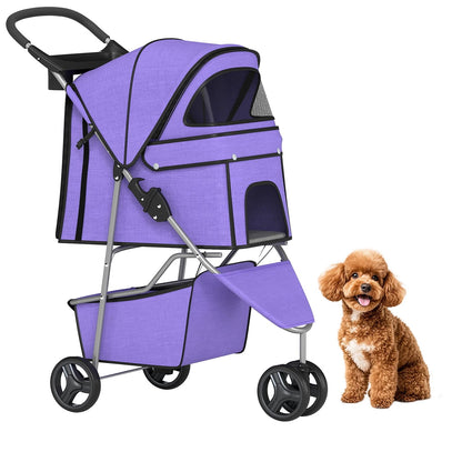 Lightweight 3-Wheel Pet Stroller - Foldable, Waterproof & Mesh-Breathable (Black) 🐾🖤