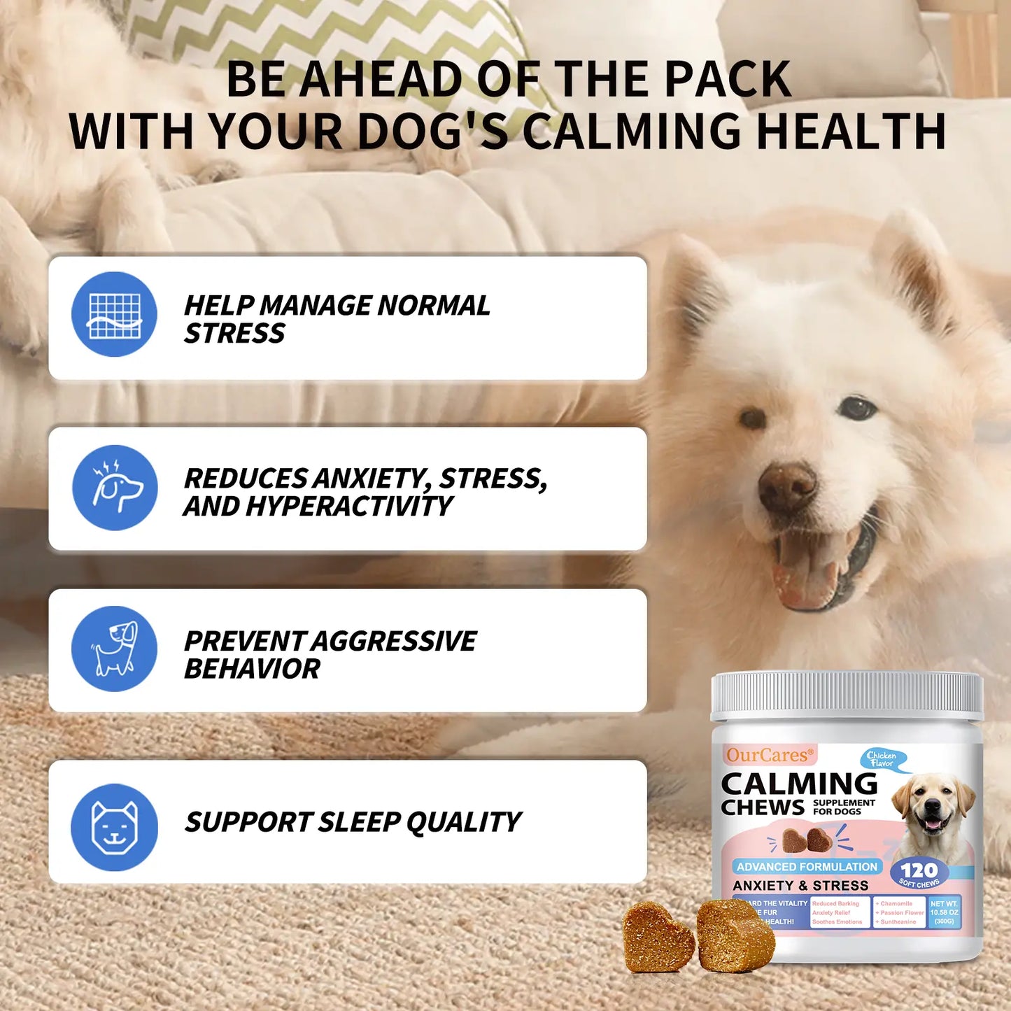 Calm Your Dog Naturally with OURCARES Calming Bites – Soft Chews for Stress Relief and Composure Support