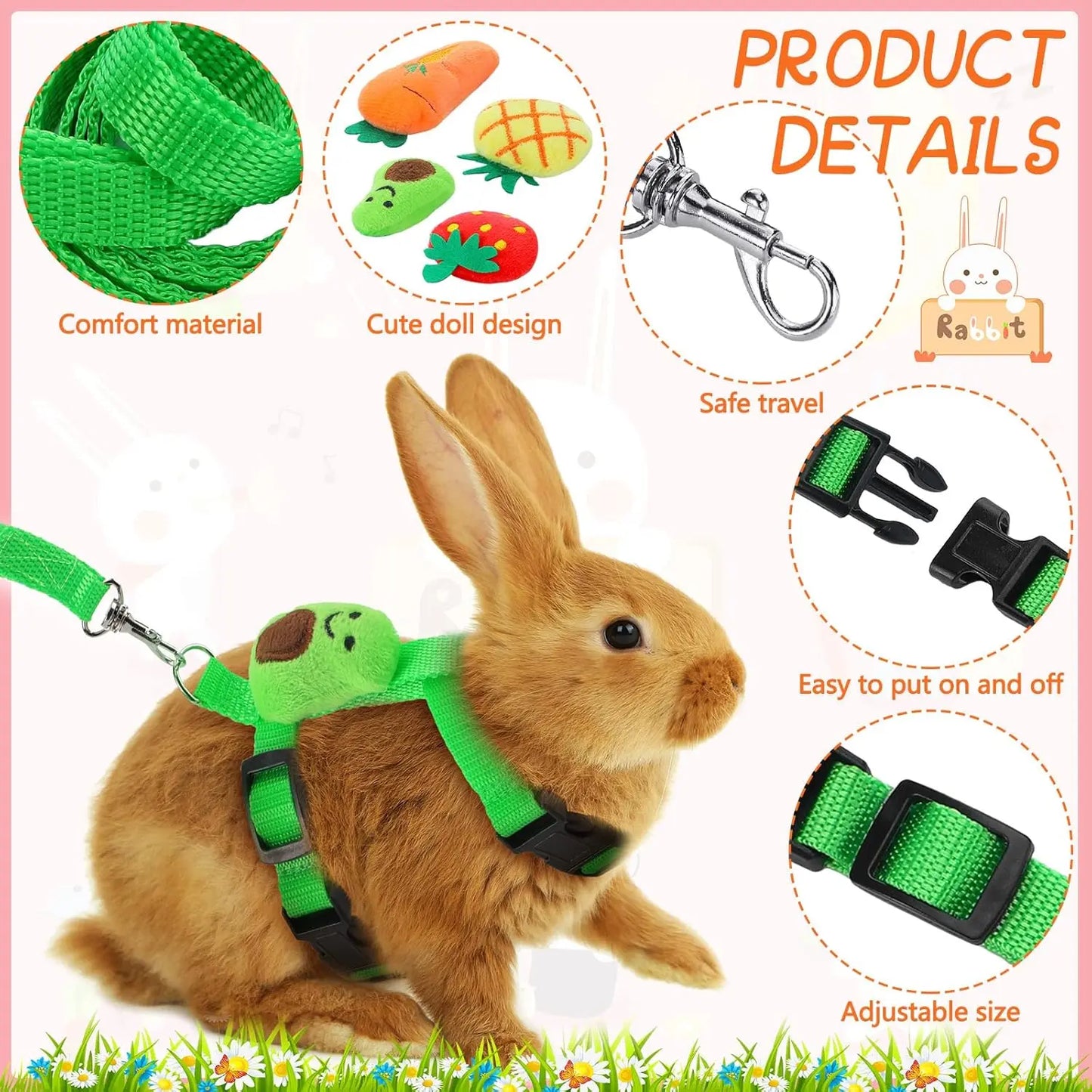 Adjustable 4-Pack Rabbit Harness and Traction Rope Set - Perfect for Walking Small Pets!